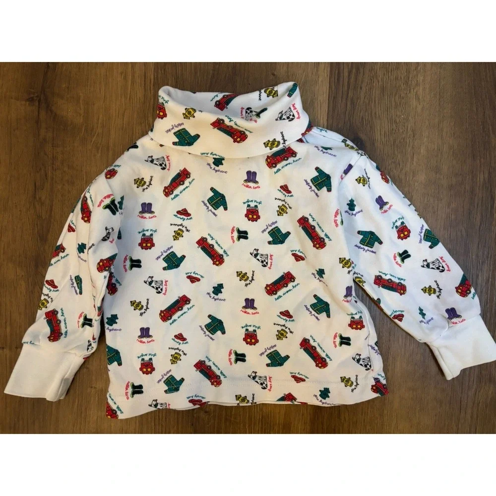 VTG GYMBOREE Boys Firetruck Turtleneck XS 18-24 Mo‎ Rainbow Tag